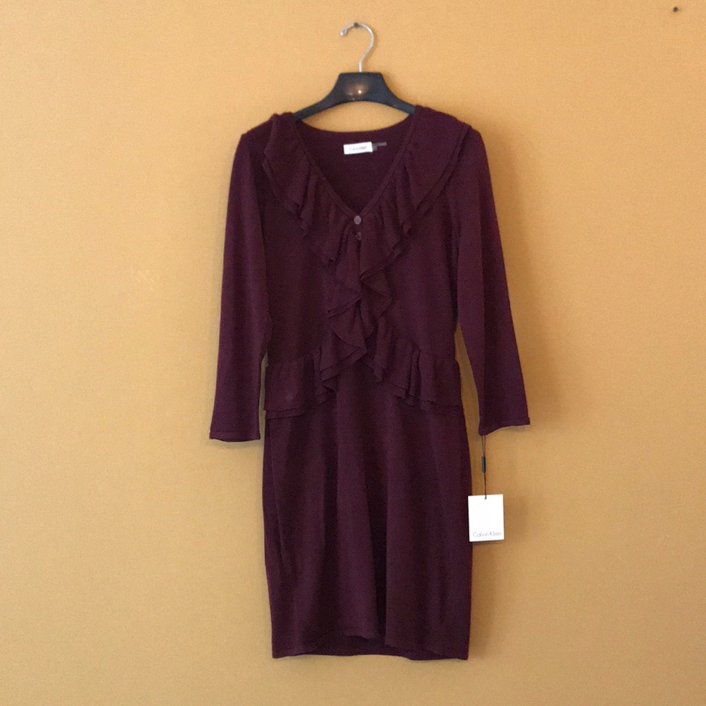 Burgundy Calvin Klein dress.
